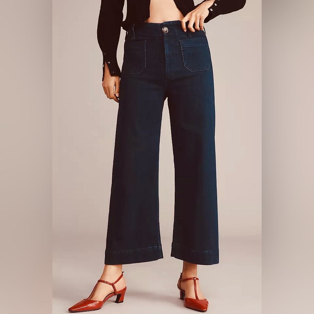 Anthropologie Maeve The Collette Denim Jeans Wide Leg Black Sz 32